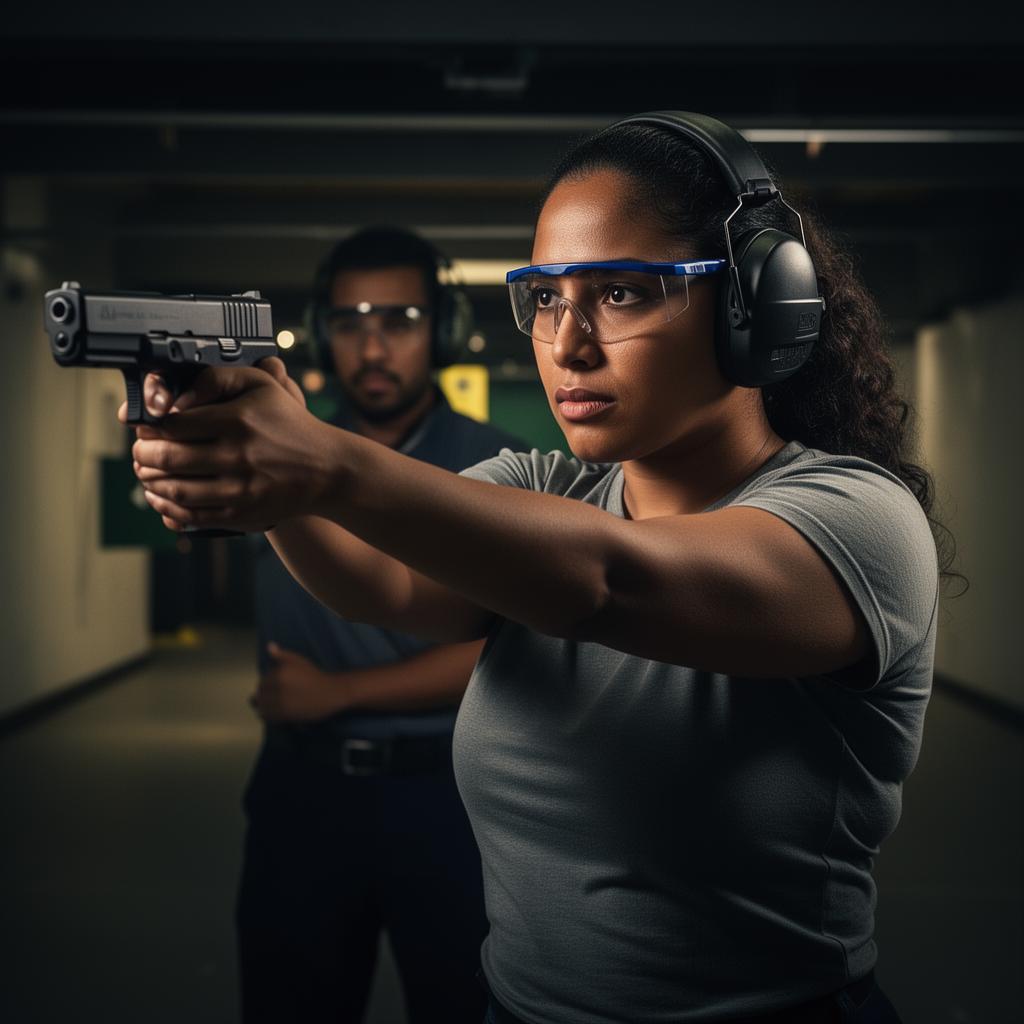 Mujer puertorriqueña en entrenamiento responsable de armas
